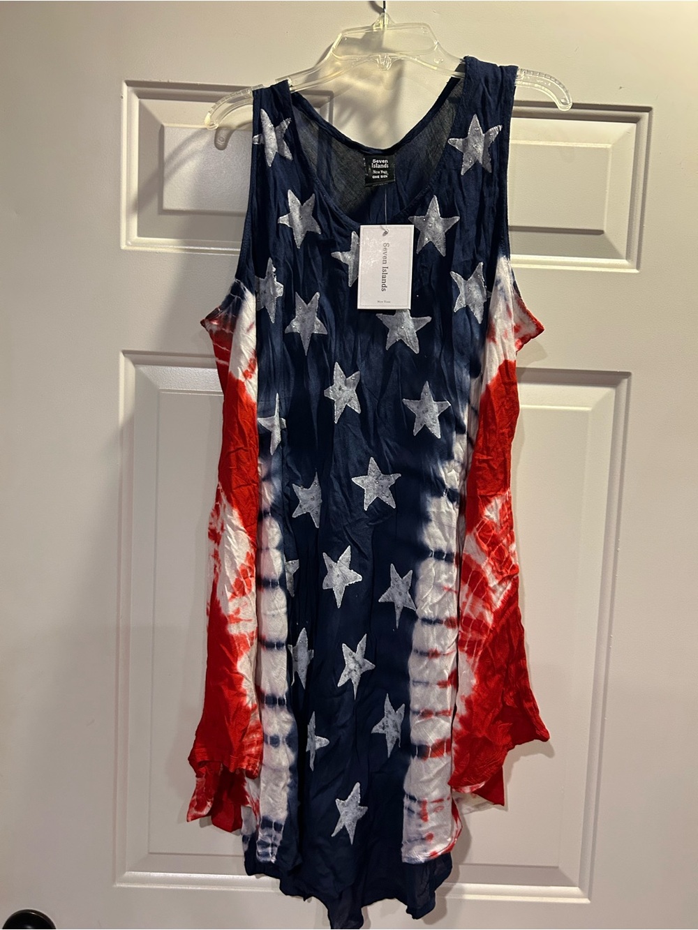 Women's Star-Spangled Tie-Dye Tank Top - Navy, Red & White